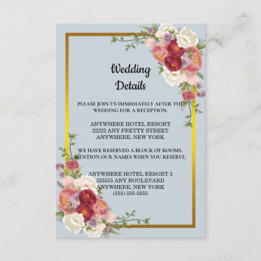 Waterverf Dusty Grey Gold Peach Floral Wedding Informatiekaartje (Voorkant)