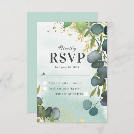 Waterverf Dusty Groen Goud Bruiloft RSVP (Voorkant / Achterkant)