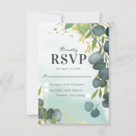Waterverf Dusty Groen Goud Bruiloft RSVP