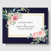 Waterverf Dusty Navy Gold Blush Peach Wedding Gue Gastenboek (Voorkant)