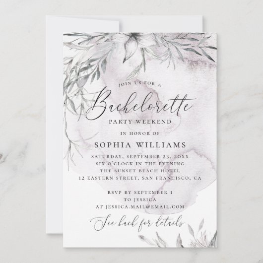 Waterverf dusty paarse floral bachelorette kaart (Voorkant)