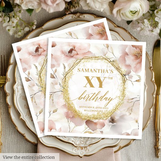 Waterverf Dusty Pink 70 Verjaardag servetten Custo