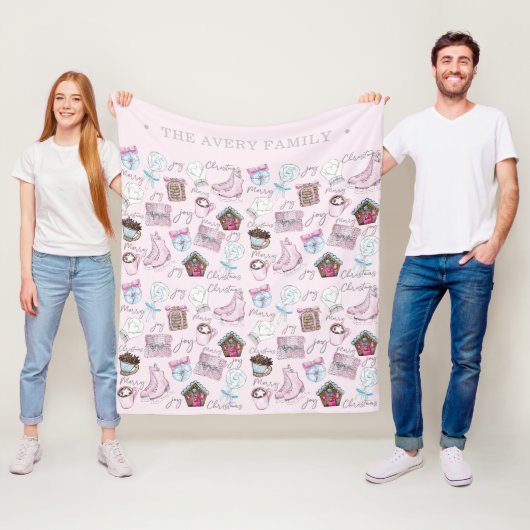 Waterverf Dusty Pink Christmas Fleece Deken (In situ)