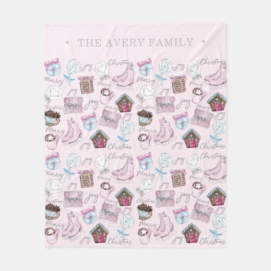 Waterverf Dusty Pink Christmas Fleece Deken (Voorkant)