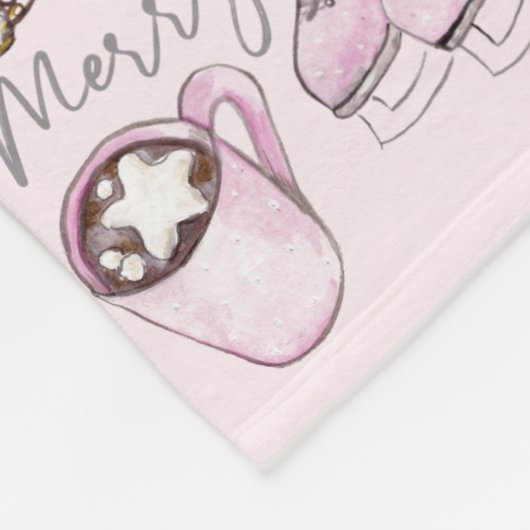 Waterverf Dusty Pink Christmas Fleece Deken (Hoek)