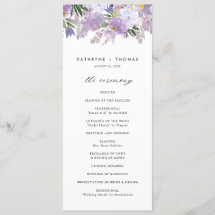 Waterverf Dusty Purple Flowers Wedding Ceremony Programmakaart