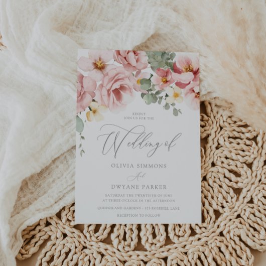 Waterverf Dusty Roos Bruiloft Kaart