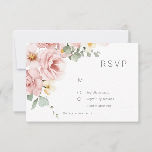 Waterverf Dusty Roos Bruiloft RSVP Kaartje (Voorkant)