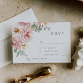 Waterverf Dusty Roos Bruiloft RSVP Kaartje