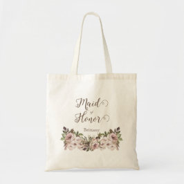  Waterverf Dusty Roos Floral Maid of Honor Tote Bag