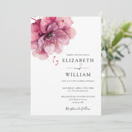 Waterverf Dusty Roos Floral QR Code Bruiloft Kaart (Staand voorkant)