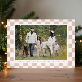Waterverf Dusty Roos Gingham Kerstfoto Feestdagenkaart