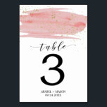 Waterverf Dusty Roos & Gold Wedding Table Number Kaart<br><div class="desc">Deze waterverf stoffige roos en gouden trouwlijstnummer is perfect voor een romantische en liefdevolle, moderne themafuiling. Het luxueuze feminieontwerp is voorzien van een middelroze textuur met een spatje van faux goudglitter stof en een elegant lettertype van het calligrafische script. De kaart wordt op de voor- en achterzijde (dubbelzijdig) afgedrukt. Voeg...</div>