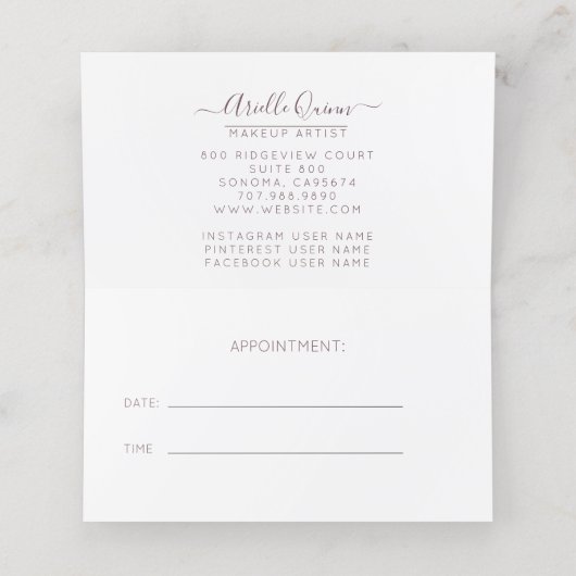 Waterverf Dusty Roos Make-up Artiest Afsprakenkaart (Binnenkant ongevouwen)