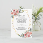 Waterverf Dusty Roos Roze Bloemen Bruiloft DETAILS Informatiekaartje (Staand voorkant)
