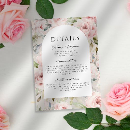 Waterverf Dusty Roos Roze bruiloft Details Informatiekaartje