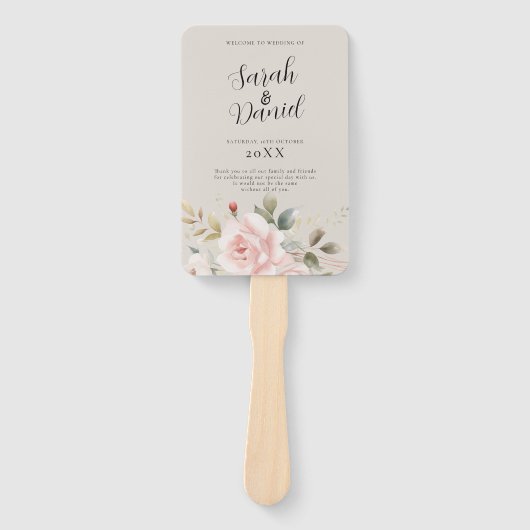 Waterverf Dusty Roos Roze Trouwprogramma's Handwaaier (Voorkant)