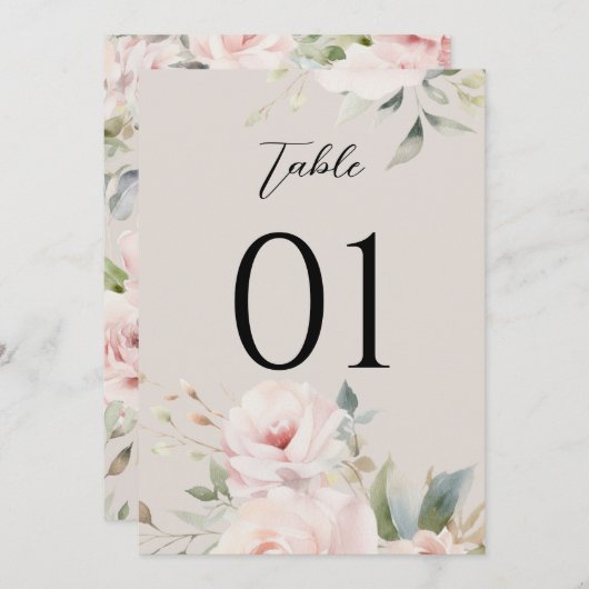 Waterverf Dusty Roos Roze Trouwtafelnummers (Voorkant / Achterkant)