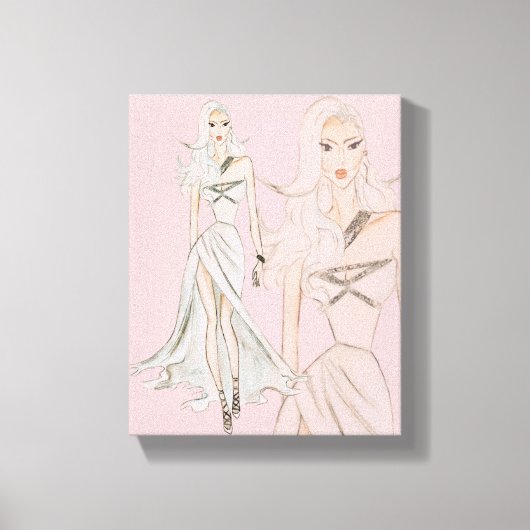 Waterverf Dusty Roos Vogue Mode Model Canvas Afdruk (Voorkant)