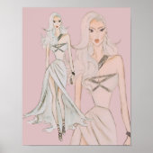 Waterverf Dusty Roos Vogue Mode Model Poster (Voorkant)