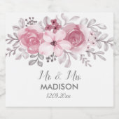 Waterverf dusty roze Flowers bruiloft Sparkling Wijnetiket (Enkel label)