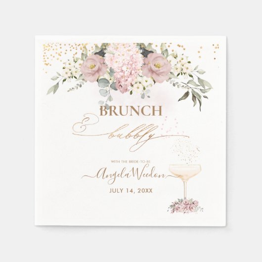 Waterverf Dusty Rozen Brunch Bubble Napkins Servet (Voorkant)