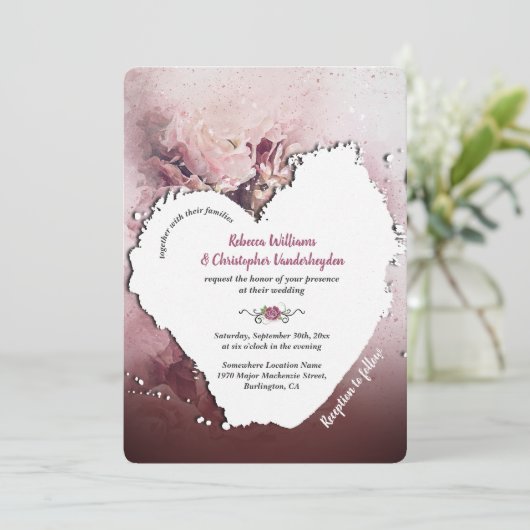 Waterverf Dusty Rozen Romantische Boho bruiloft Kaart (Staand voorkant)