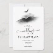 Waterverf Eagle Mountains Black White Wedding Kaart (Voorkant)