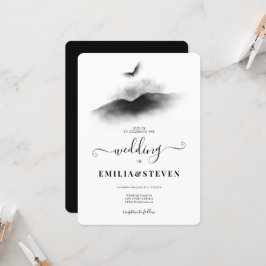 Waterverf Eagle Mountains Black White Wedding Kaart