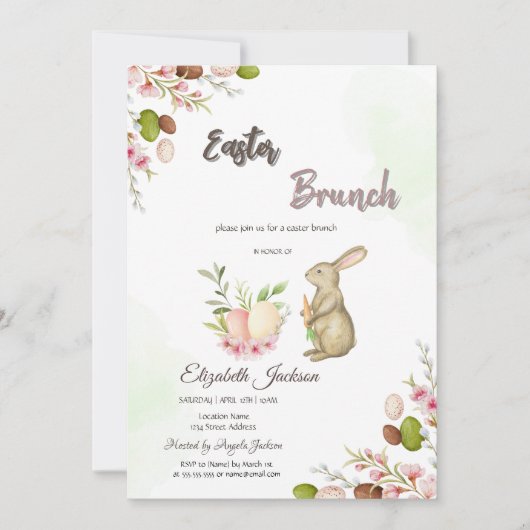 Waterverf Eags Bunny Easter Brunch & Bubbly Kaart (Voorkant)