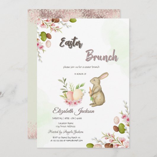 Waterverf Eags Bunny Easter Brunch & Bubbly Kaart (Voorkant / Achterkant)