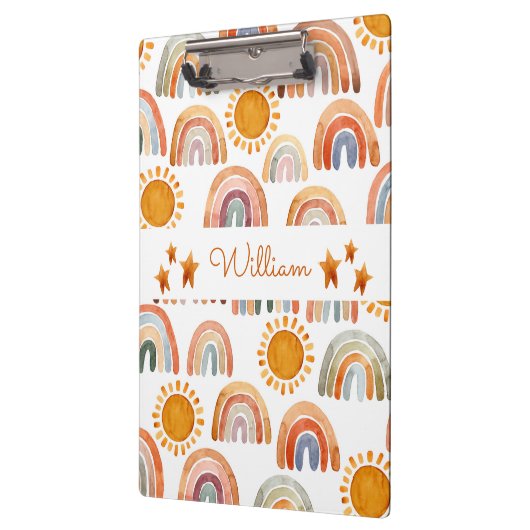 Waterverf Earthy Modern Boho Rainbow Name Klembord (Links)