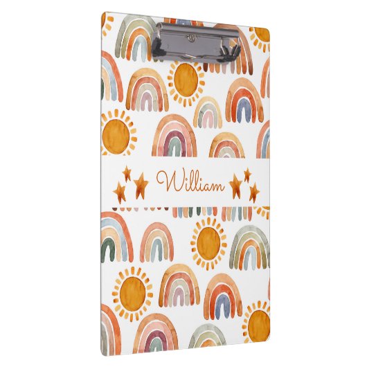 Waterverf Earthy Modern Boho Rainbow Name Klembord (Rechts)