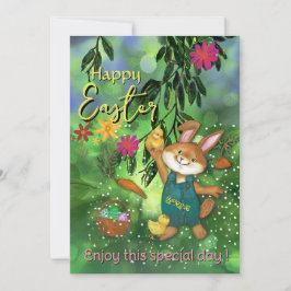 Waterverf Easter Bunny Chicken Custom Bericht Feestdagenkaart