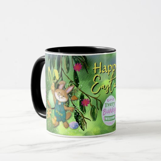 Waterverf Easter Bunny Chicken Custom Mok (Voorkant links)