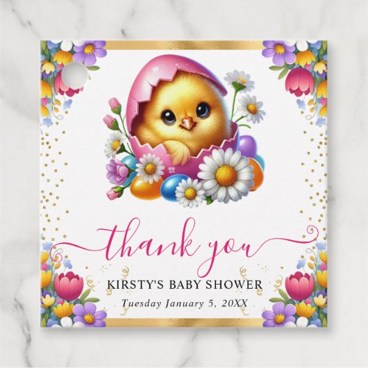 Waterverf Easter Chick Spring Flowers Baby shower Bedankjes Labels (Voorkant)