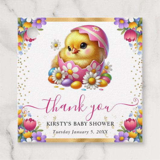 Waterverf Easter Chick Spring Flowers Baby shower Bedankjes Labels (Voorkant)