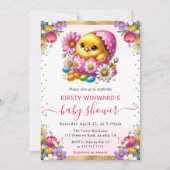 Waterverf Easter Chick Spring Flowers Baby shower Kaart (Voorkant)