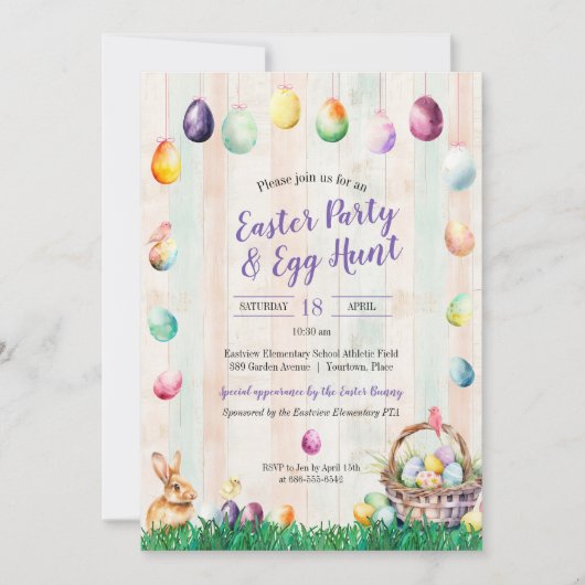 Waterverf Easter Egg Hunt Party Kaart (Voorkant)