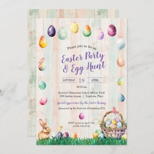 Waterverf Easter Egg Hunt Party Kaart (Voorkant / Achterkant)