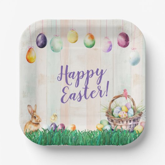 Waterverf Easter Egg Hunt Party Papieren Bordje (Voorkant)