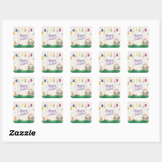Waterverf Easter Egg Hunt Party Vierkante Sticker (Vel)