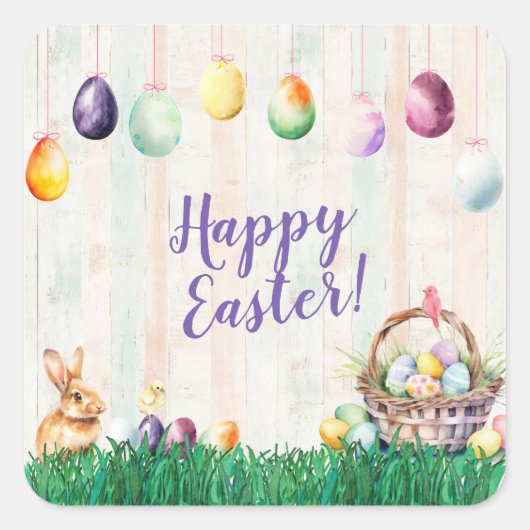 Waterverf Easter Egg Hunt Party Vierkante Sticker (Voorkant)