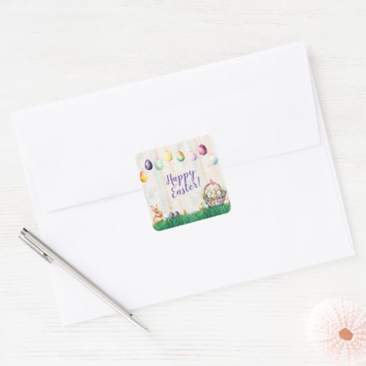 Waterverf Easter Egg Hunt Party Vierkante Sticker (Envelop)