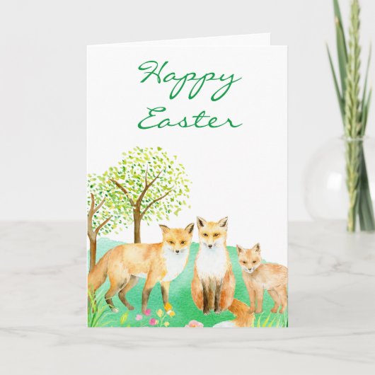 Waterverf Easter Fox familie Kaart (Voorkant)