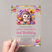 Waterverf Easter Hedgehog Spring Flowers Verjaarda Acryl Uitnodigingen (Insitu (Draagbaar))