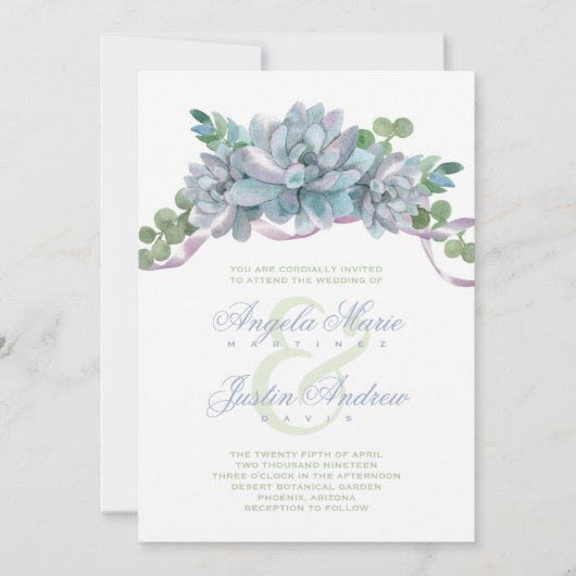 Waterverf Echeveria met Paarse lint Kaart (Voorkant)