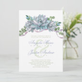 Waterverf Echeveria met Paarse lint Kaart (Staand voorkant)