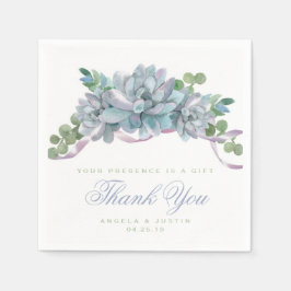 Waterverf Echeveria met Paarse lint Servet