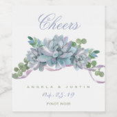 Waterverf Echeveria met Paarse lint Wijn Etiket (Enkel label)